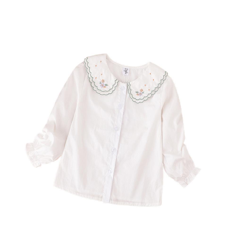 Girls' Long-Sleeve Cotton Lapel Shirt - Spring/Autumn Academy Style