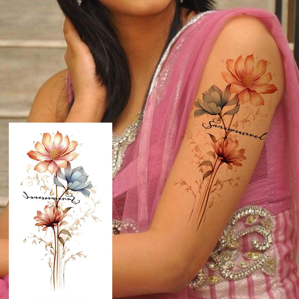 1 Sheet Black Henna Mandala Flower Temporary Tattoos For Women Girls Fake Lace Tattoo Sticker Disposable Decoration Adults Tatoo