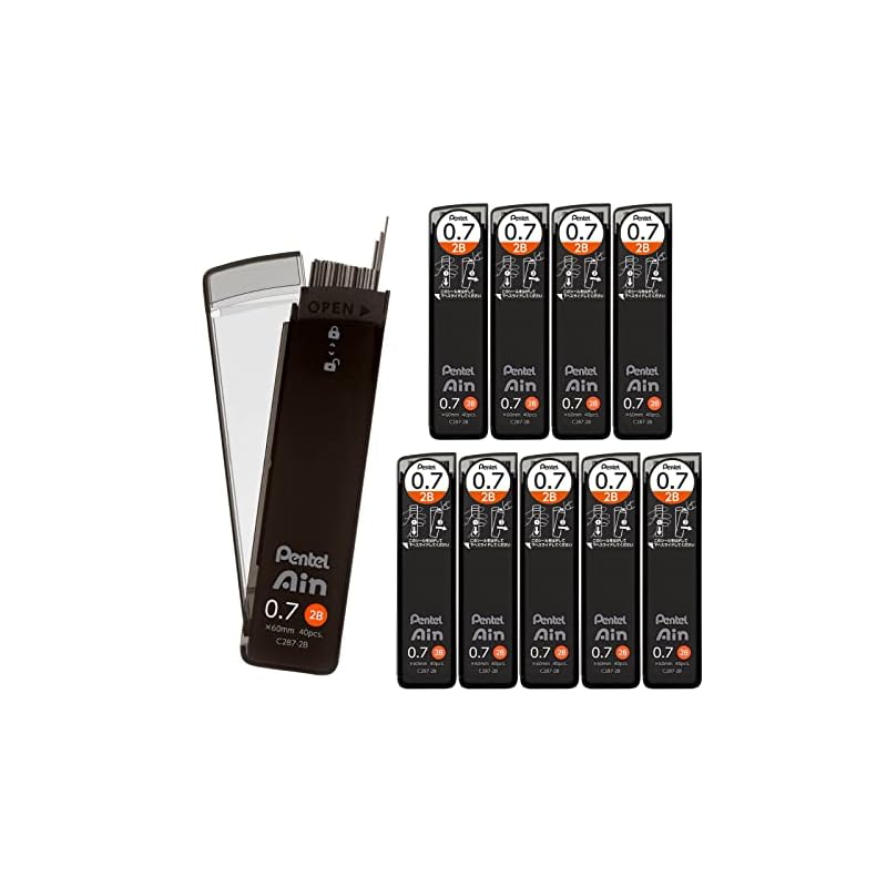 Pentel Ain Mechanical Pencil Lead, 0.7mm, 2B, 10-pack, C287-2B