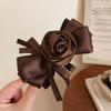 Jaw Clip Style Rose Hair Clip Satin Ribbon Ponytail Hair Claw Retro Rose Banana Clip  For Women