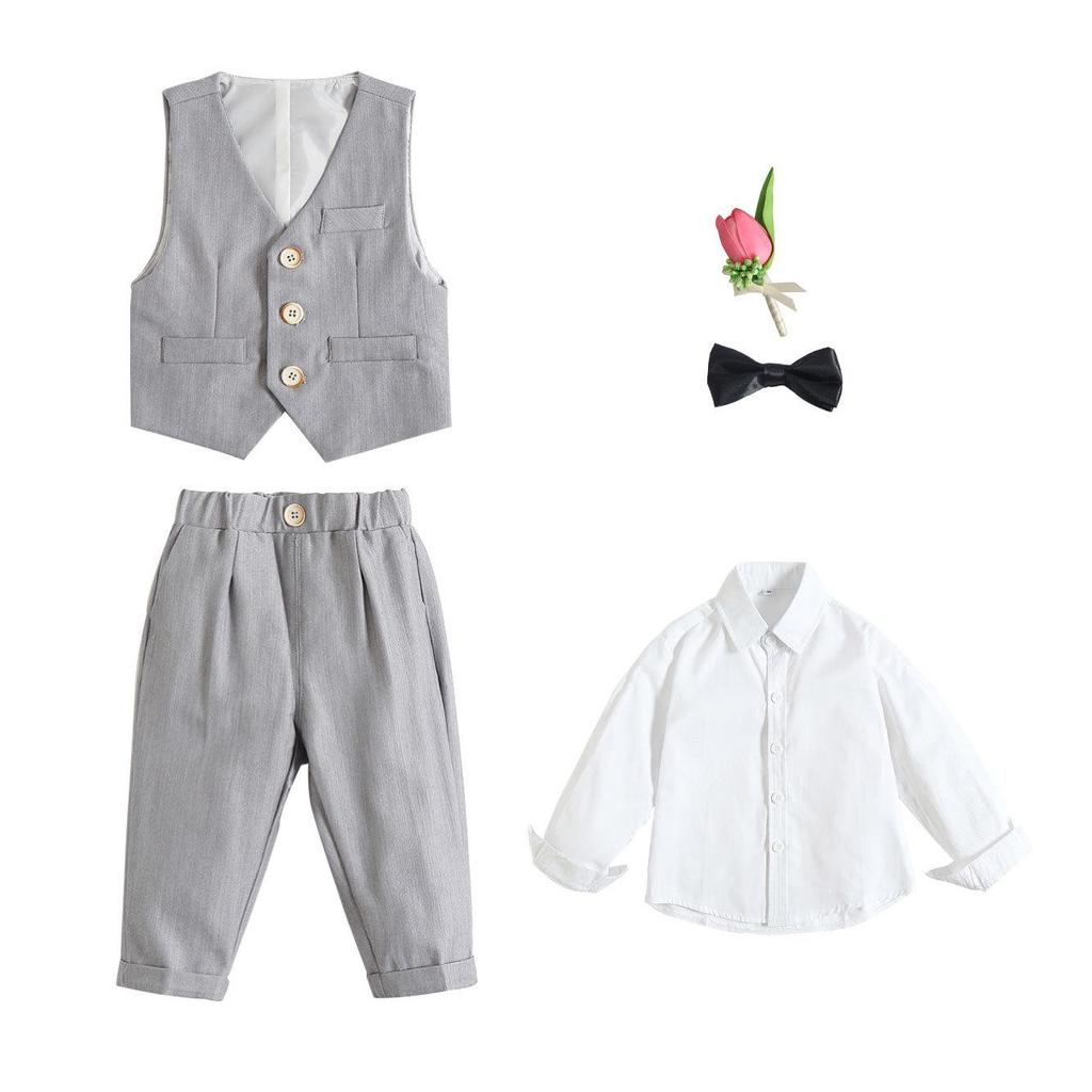 Jungen Dreiteiliger Festanzug mit Weste - Pageboy Geburtstagsoutfit