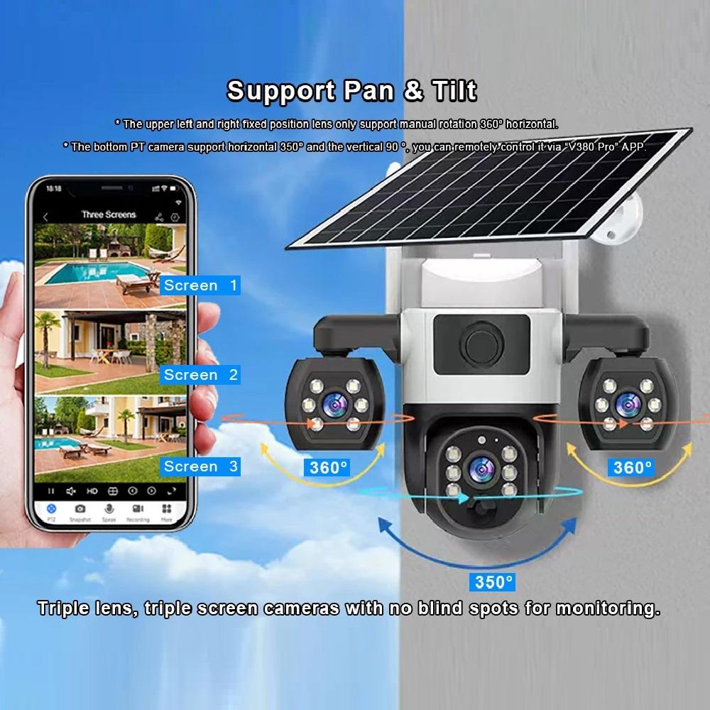 Solar-Sicherheitskamera WIFI/4G Drei-Bildschirm Mobiltelefon Fernbedienung HD Automatische Ladekamera Außenbereich