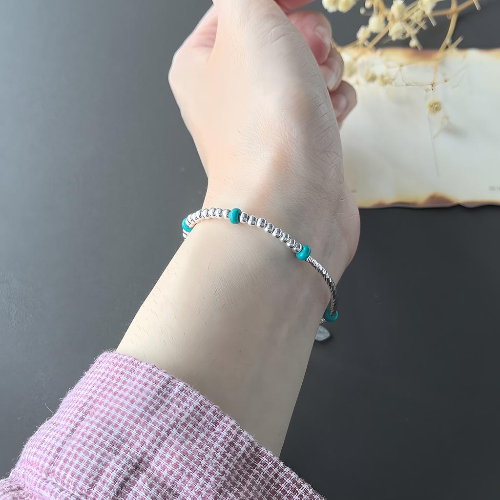 925 Silver Multicolour Bead Bracelet For Women Three Layers Geometry Drip Glaze Versatile Jewelry Dropship