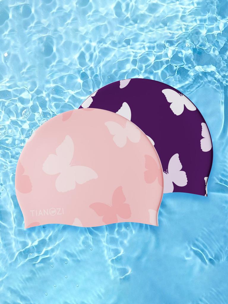Adult Silicone Swimming Cap: Waterproof, Non-Slip, High Elasticity with Butterfly Pattern, Unisex