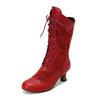 Women's Costume Cosplay Shoes Retro Mid Calf Boots Burnout Kitten Heels Front Bandage Patchwork Boots