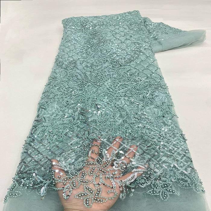 5yard soft lace Fabric palace style bead tube sequin embroidery telas para costura Design Wedding Dress diy fabric for sewing