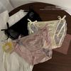 French Lace Satin High Slit Tie-Up Mesh Triangle Panties