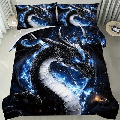 Latacaca 2/3dílná sada povlaku na přikrývku Black Dragon Cosmic, nemačkavé, stálobarevné, pratelné v pračce, ložní prádlo s povlaky na polštáře