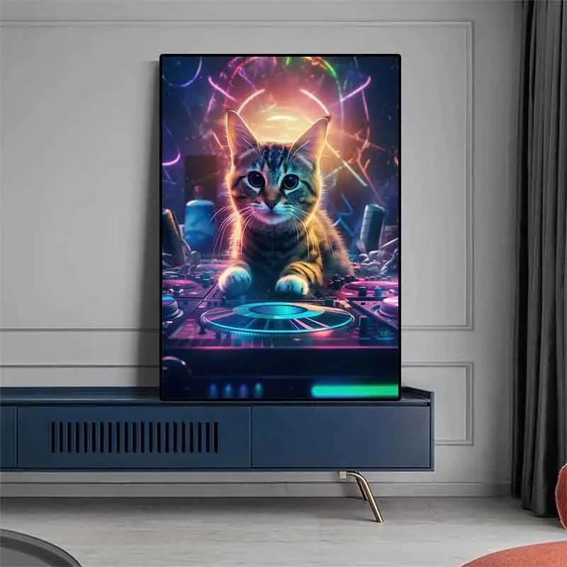 Pop Art Colorful Neon Animals DJ Music Poster Aesthetic Capybara Cat Dog Panda Rabbit Canvas Print Wall Art Mural Room Decor