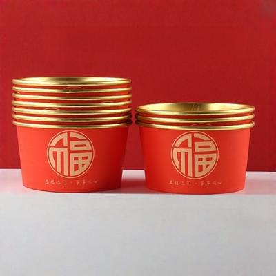20pcs Lucky Fu Words Disposable Paper Bowls Paper 450ml Chinese New Year Bowls PE Film Thickened Red Snack Bowls Wedding Banquet