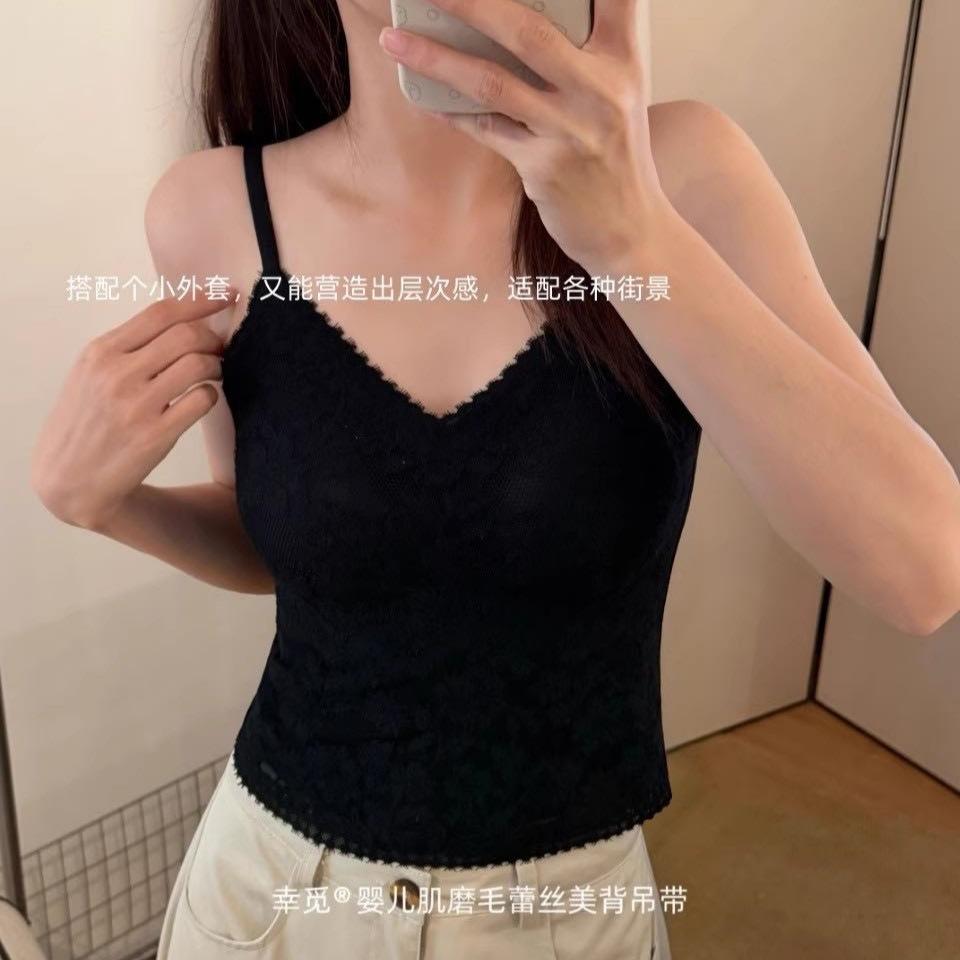 #Early autumn new pure lace V-neck thermal vest slim and thin women's one-piece with chest pad