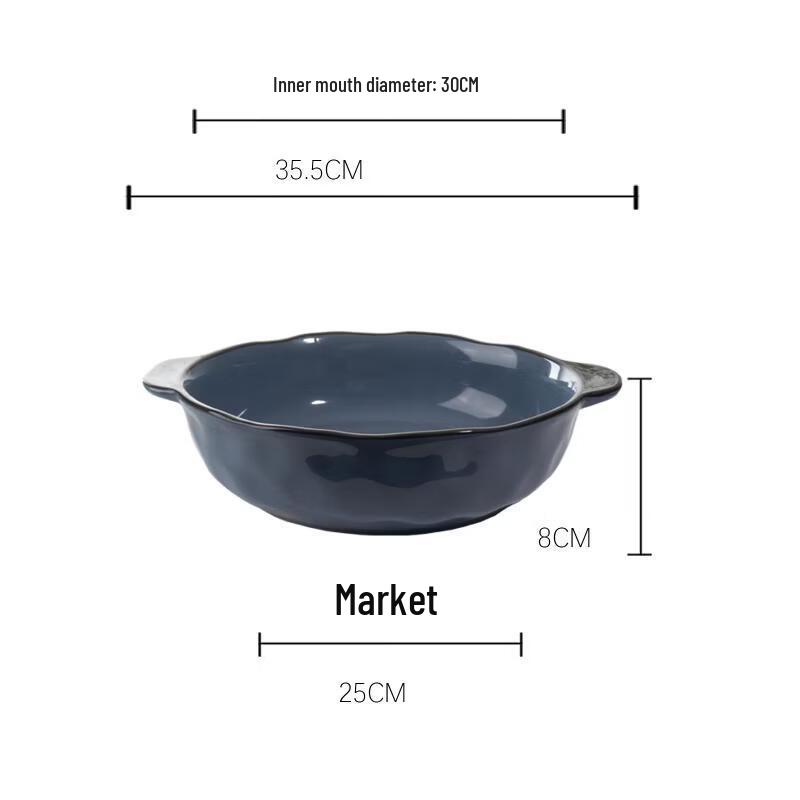 Ruhan 14-inch Ceramic Double-Handle Soup Bowl