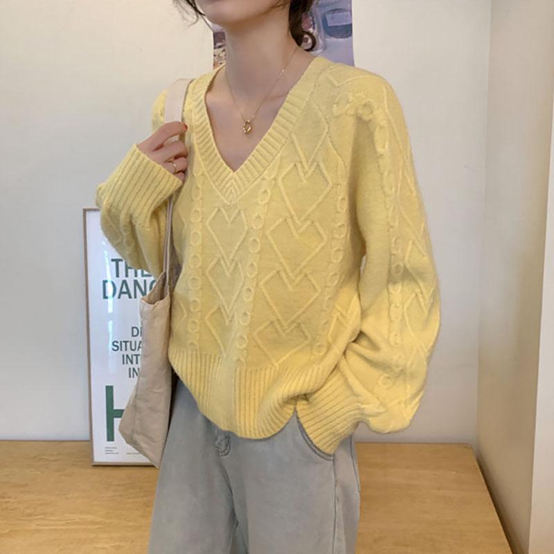 Sweater Women Loose College Style Autumn V-neck Ins Blouse Short Coat Sweater Long-sleeved Women's Clothing