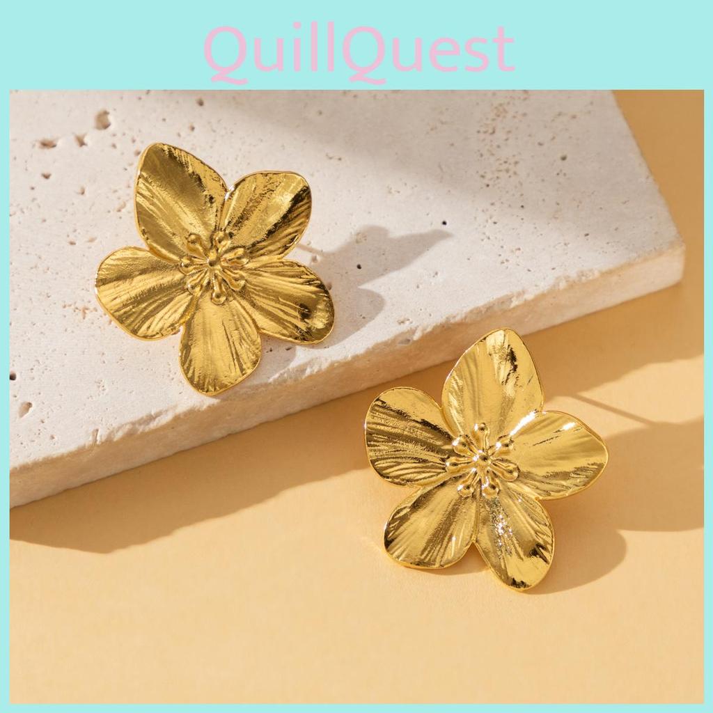 Beautiful French Court Style Gold And Silver Floral Earrings With Geometric Shapes