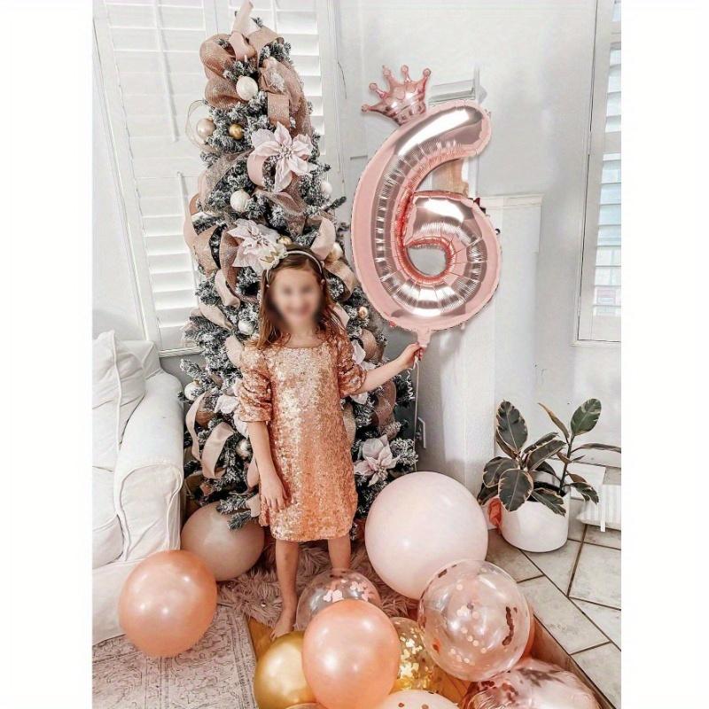 32-Inch Rose Gold Number 0-9 Balloons, Mini Rose Gold Crown, Birthday Party Decoration Supplies For 1st Birthday, Women Birthday