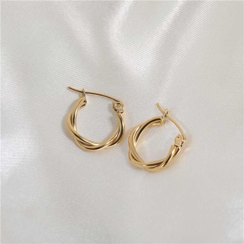 JOOLIM High End 18K Gold Plated Twisted Stainless Steel Hoop Earring Jewelry Fashion Trendy 16mm золотой