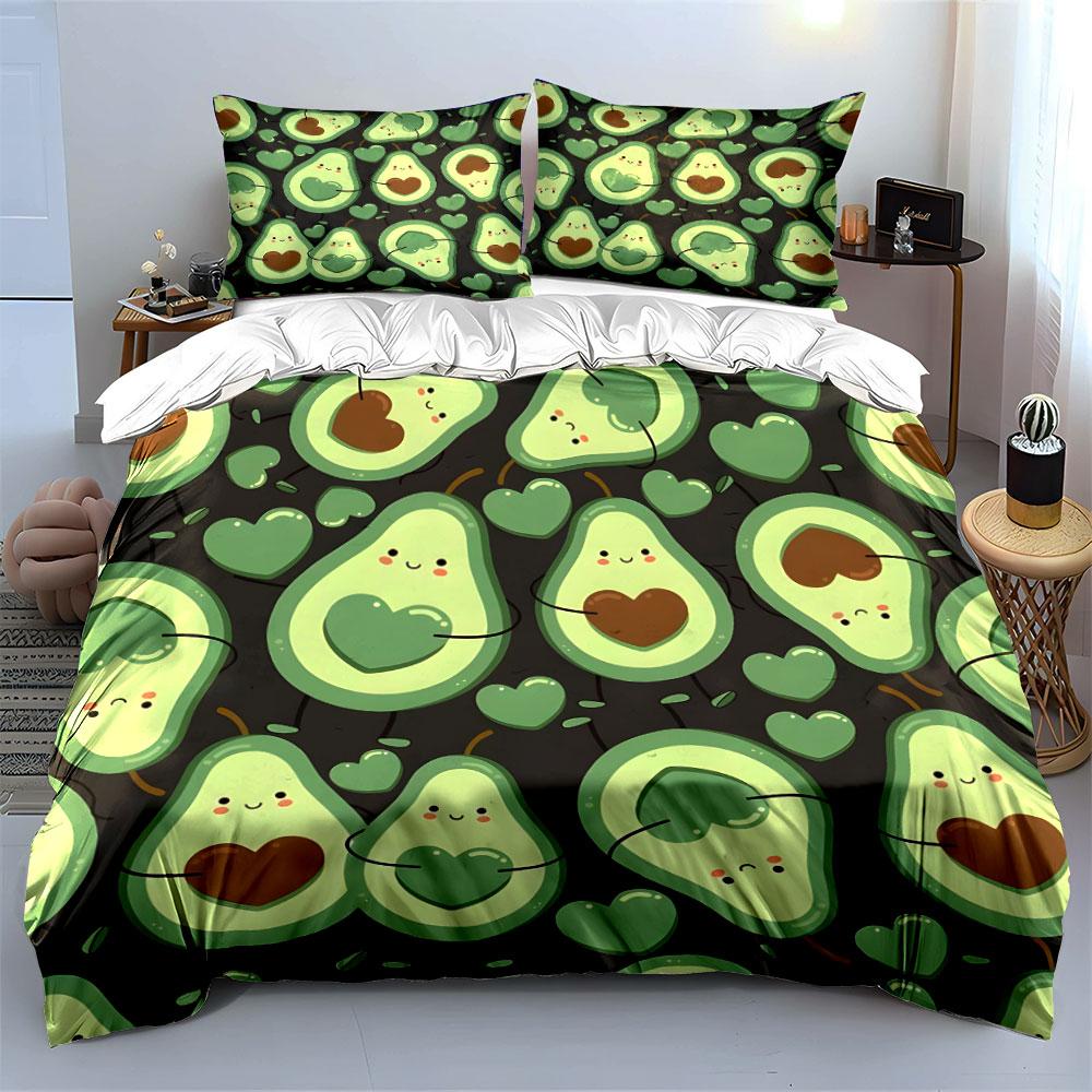 Avocado-Themed Cozy Three-Piece Set  Kid'S And Adults' Bedroom Decor, Exquisite Three-Piece Bedding Set Gift