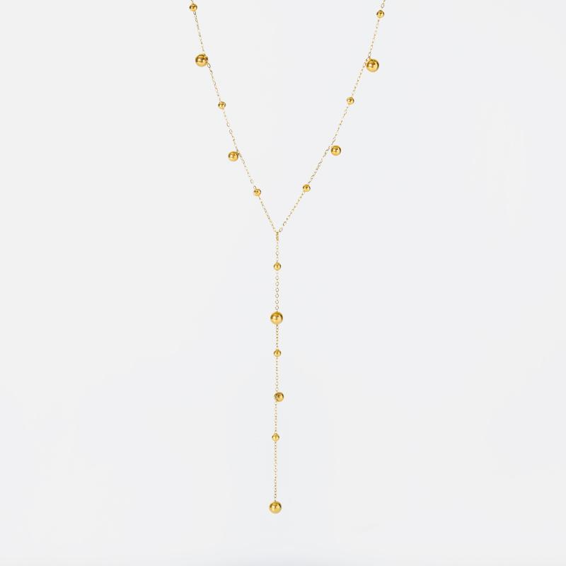 EILIECK 316L Stainless Steel Gold Color Beads Long Pendant Necklace For Women Fashion Choker Clavicle Chain Jewelry Gift Wedding
