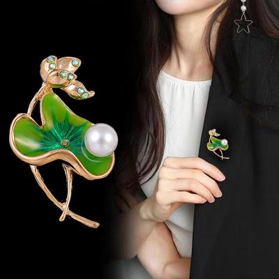  Lotus Leaf Flower Pearl Brooches For Women Clothing Coat Jewelry Accessories Gifts