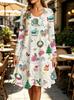 Spring Autumn Women Dress Casual Long Sleeve O-neck 3D Print Loose A-Line Dress Oversized Home Wear Robe