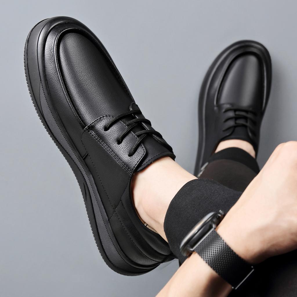 Leather Men Casual Shoes Lace Up Breathable Outdoor Mens Shoes Italian Luxury Brand Lace Up Non-slip Men Driving Shoes