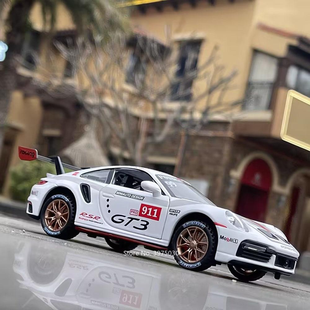 AABKQ1 1:32 Scale Porsche 911 GT3 RSR Cars Toy Miniature Model Alloy Die Cast with Light Sound Pull Back Supercar Boys Educational Toys