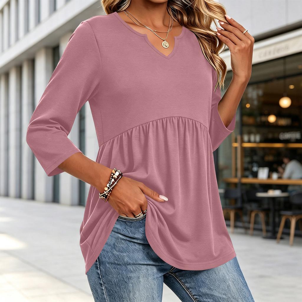 Women's Fashion Casual V-Neck Three-Quarter Sleeve Shirt