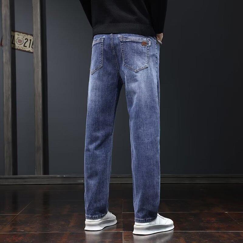 Light luxury jeans men's spring and autumn new trousers elastic loose versatile straight pants business casual pants men