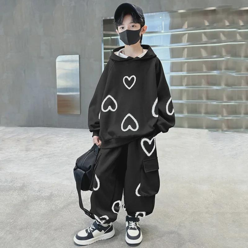 

Детский комплект из модной толстовки с принтом и спортивных штанов на осень/зиму — повседневная спортивная одежда для мальчиков и девочек. 160 cm