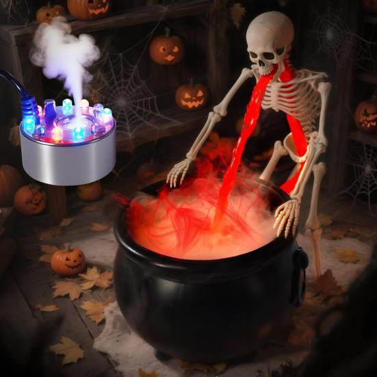 Luz de Noche de Miedo para Decoración del Hogar, Caldero de Bruja de Halloween, Máquina de Niebla, Generador de Niebla Ultrasónico con LED Brillante, Efecto de Humo Hirviendo Realista