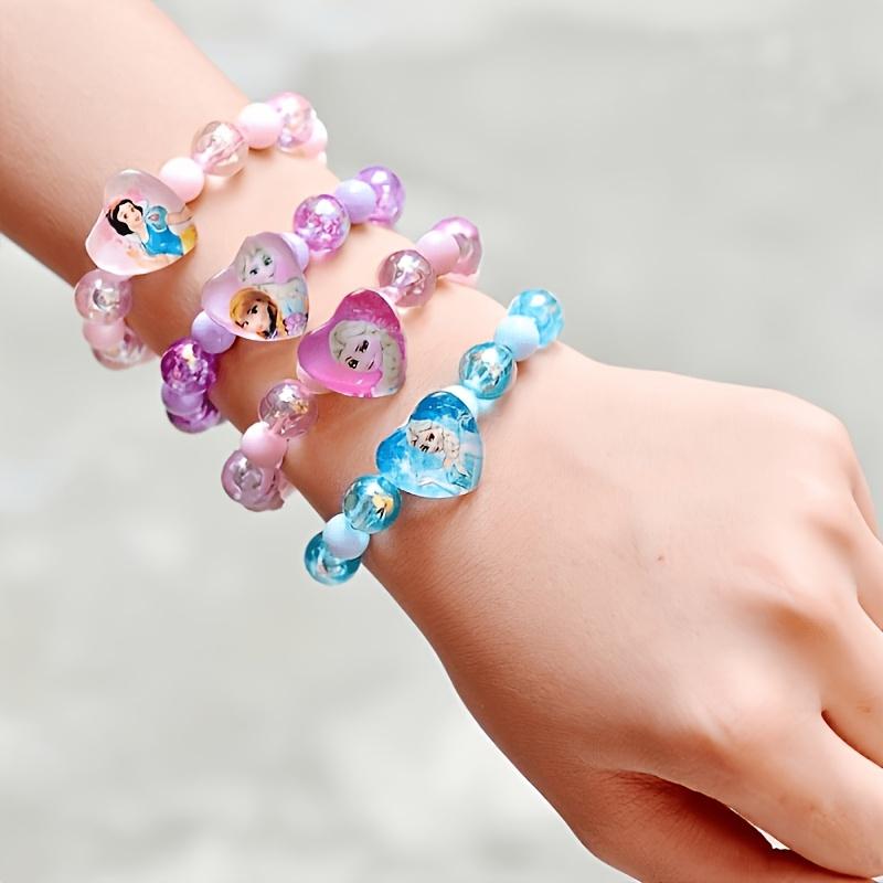 1-4pcs Disney Frozen Princess Elsa Pink Purple Design Multi Color Glitter Beads Bracelet Keychain