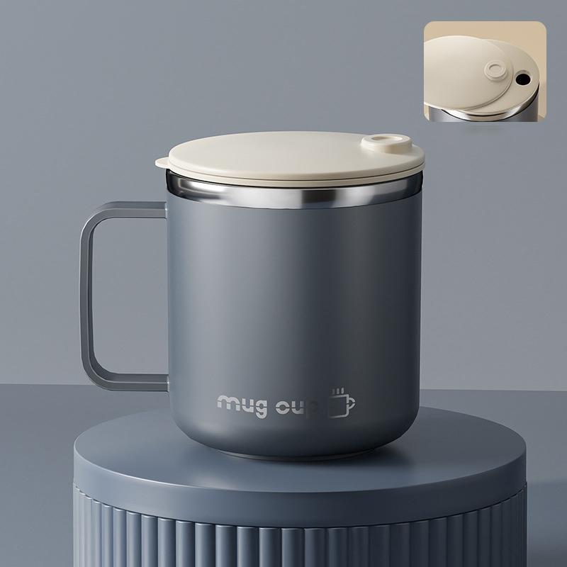 Double Wall Insulated Coffee Cup Portable 304 Stainless Steel Drinking Cup Leak Proof Milk Coffee Mug With Handle&Llid-Homeclub