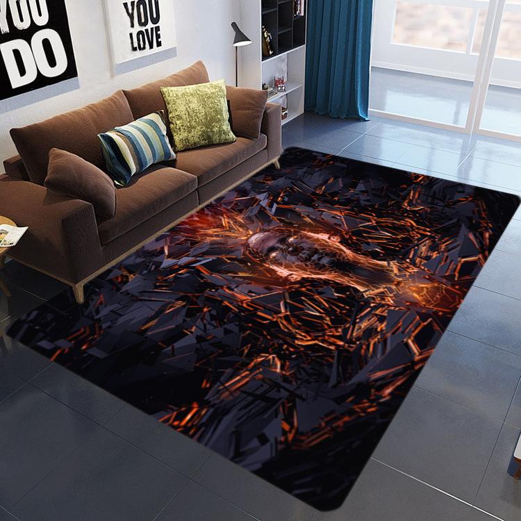 Flame 3D Printed Living Room Carpet, Crystal Velvet Bedroom Floor Mat