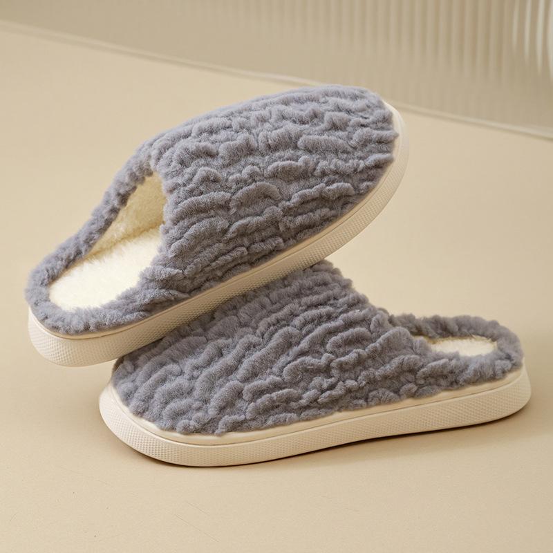 New Cross Plush Cotton Slippers Women's Autumn and Winter Non-slip Indoor Home Thick Bottom Warm Cotton Drag Men's