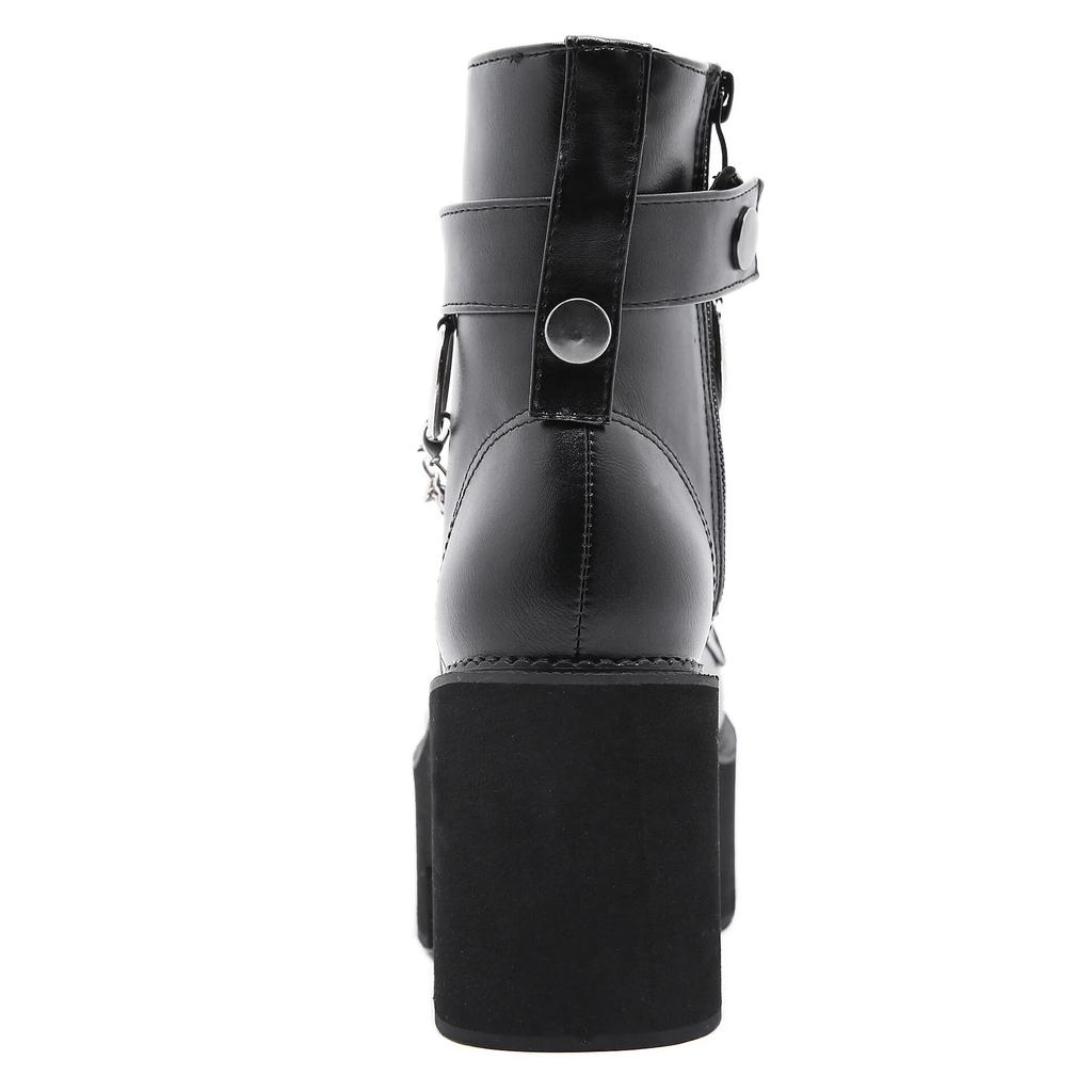 8cm Heels 2024 Large Chain Thick Bottom Waterproof Platform Women's Shoes Thick High Heels Short Women's Boots Lhx