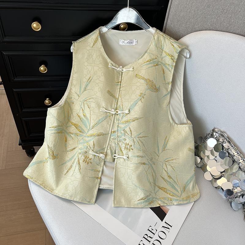 Jacquard vest vest women's early spring new retro buckle brocade stacked vest top