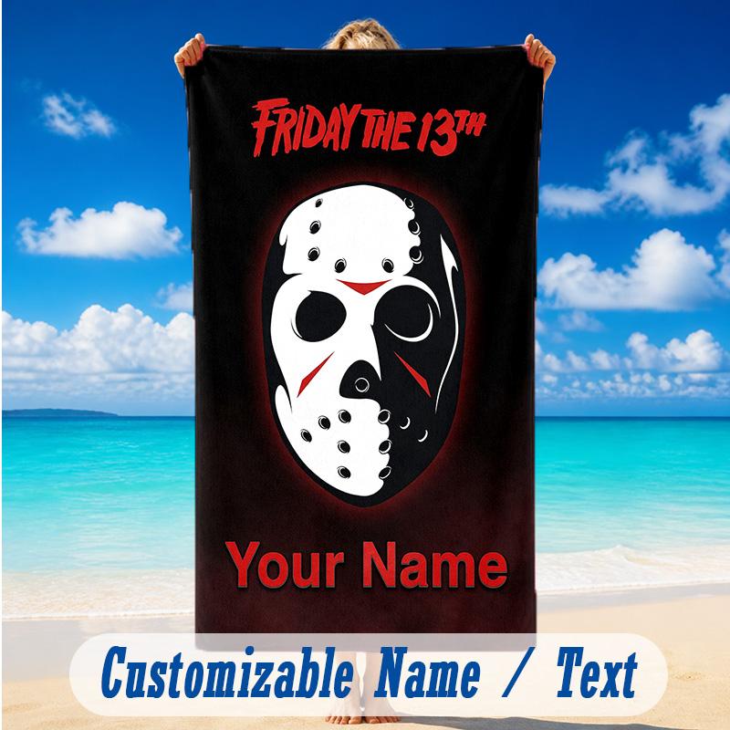 Beach Towel Custom Name Text, Quick Dry Large Towel For Beach HomeFriday the 13th Jason Voorhees
