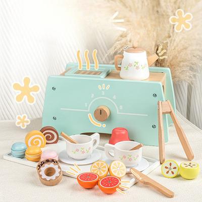 Holz Baby Küchentischgeschirr Kamin Tee Simulation Nachmittagstee Toast Brot Schneiden Le Set Spielhaus Spielzeug