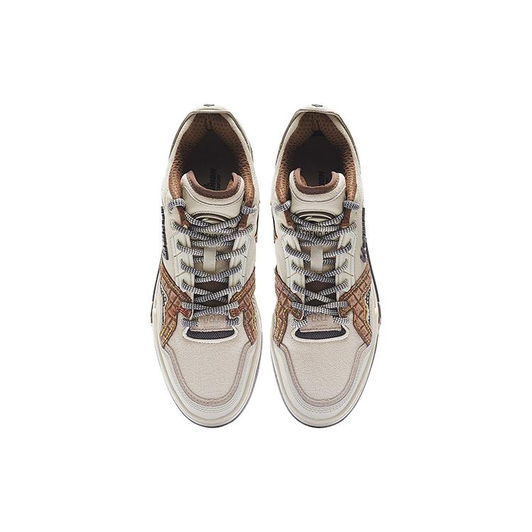 Li Ning Textile, Leather Slip Resistant Cushioning Abrasion Resistant Low top Skateboard Shoes Men's Brown AZGS091-2