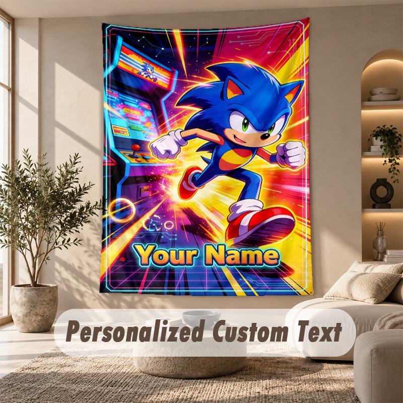 Sonic Tapestry, Personalized Custom Text, Wall Hanging Tapestry For Living Room Home Wall Decor