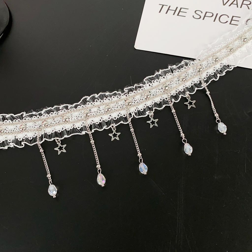 Star tassel pendant white lace collarbone chain choker collar necklace light luxury high-end jewelry women