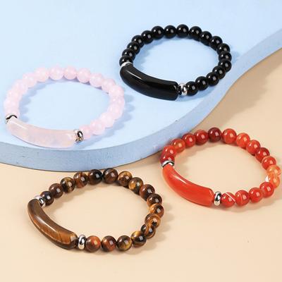 Women Bracelet 8mm Round Beads Natural Stones Elegant Pink Faux Crystal Bridge Ladies Bracelet