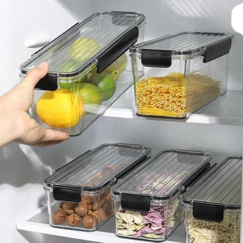1/2Pcs Clear Airtight Noodle Storage Box With Snap Lock Lid Stackable Food Container For Pasta, Grains & Dry Goods