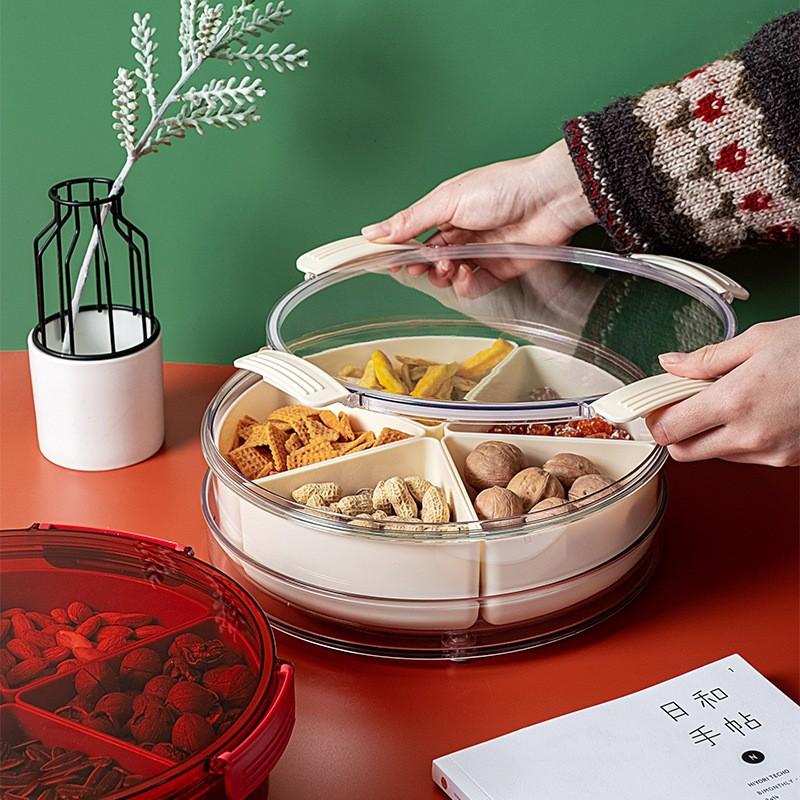 Divided Serving Round/Square Fruit Tray Dry Fruit Snack Plate Container Candy Nut Vegetable Sugar Dessert Tray Hotel Party Plate