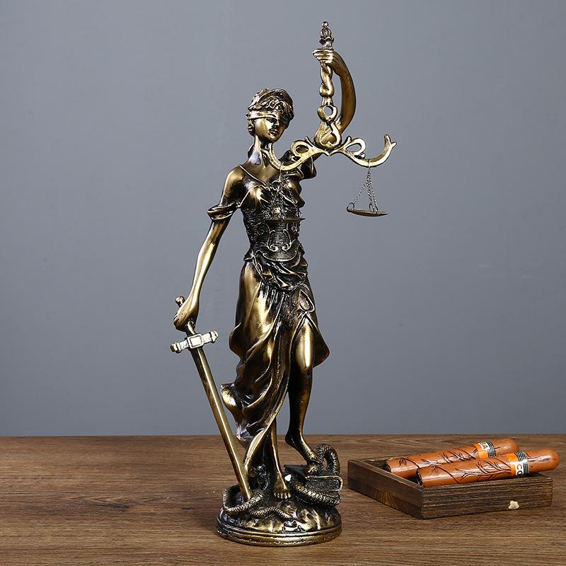 Bronze Goddess Themis Sculpture: Justice Law Scales Ornament for Lawyer's Office