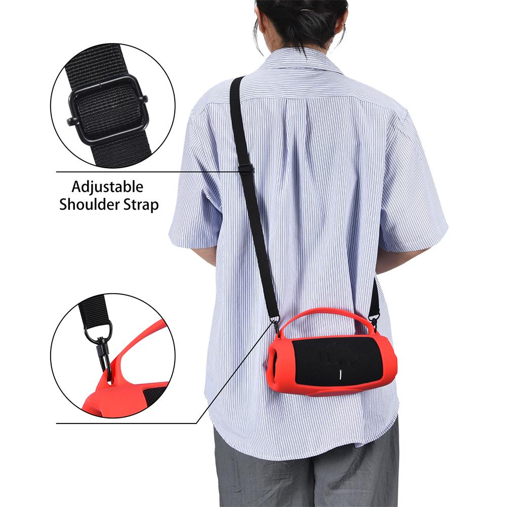 Silicone Cover Case Anti Drop Travel Carrying Protective Gel Soft Skin with Shoulder Strap for JBL Charge 5 Wi-Fi Speaker