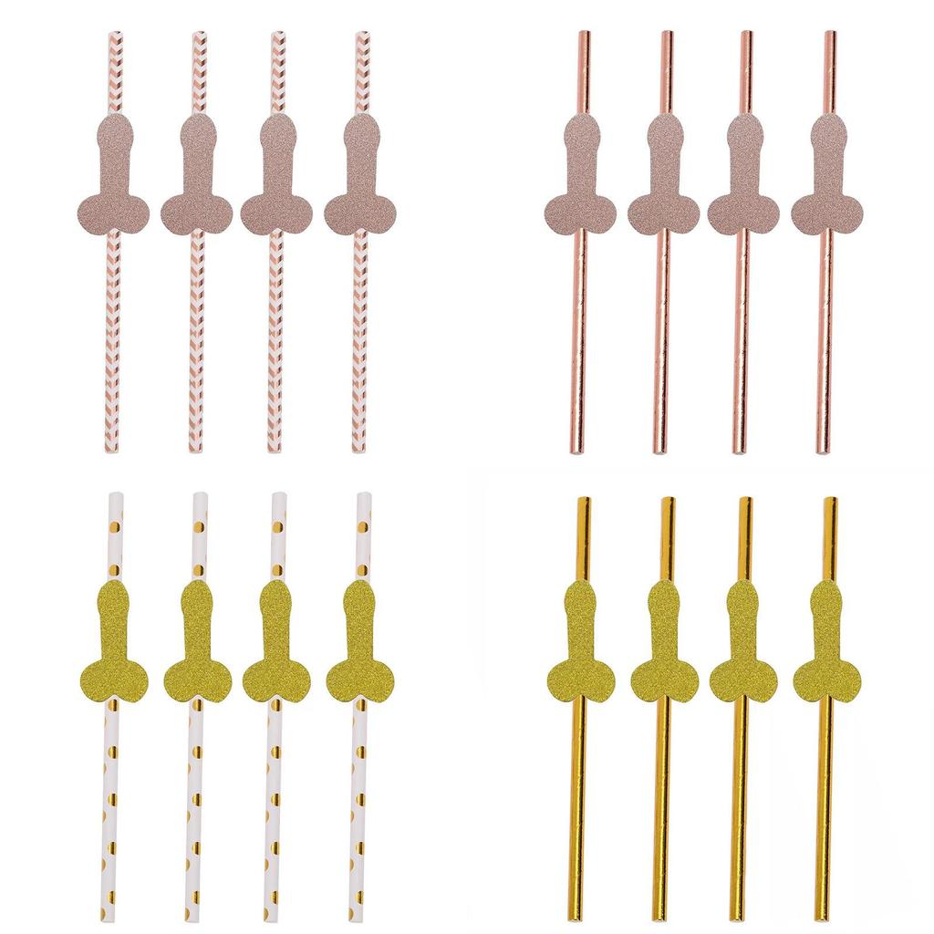 No Brand Paper Drinking Straws With Gold Stripes For Party Bar Decor