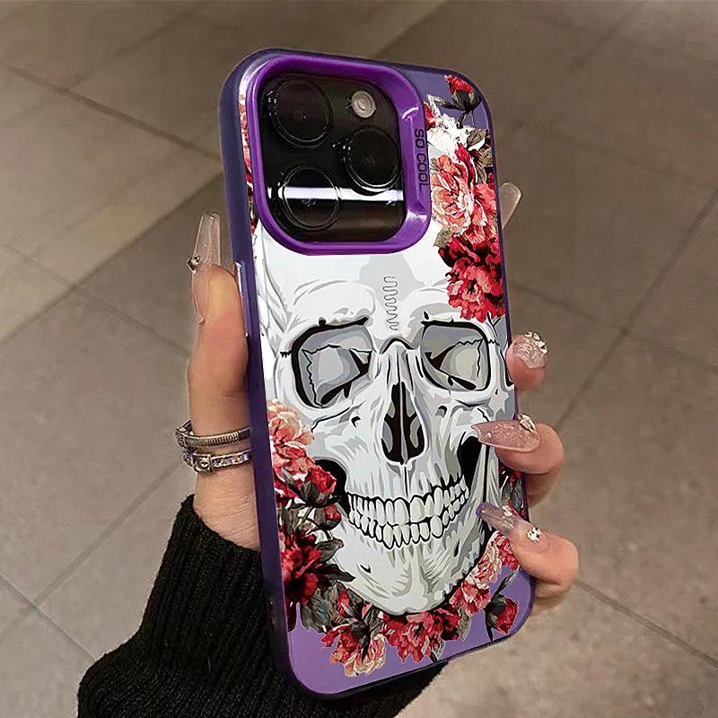 Luxury Skull Floral Cartoon Phone Case For iPhone 16 15 14 13 PRO MAX 11 12 13 PRO X XS XR 7 8 Plus Protective Shell Y2k Cover
