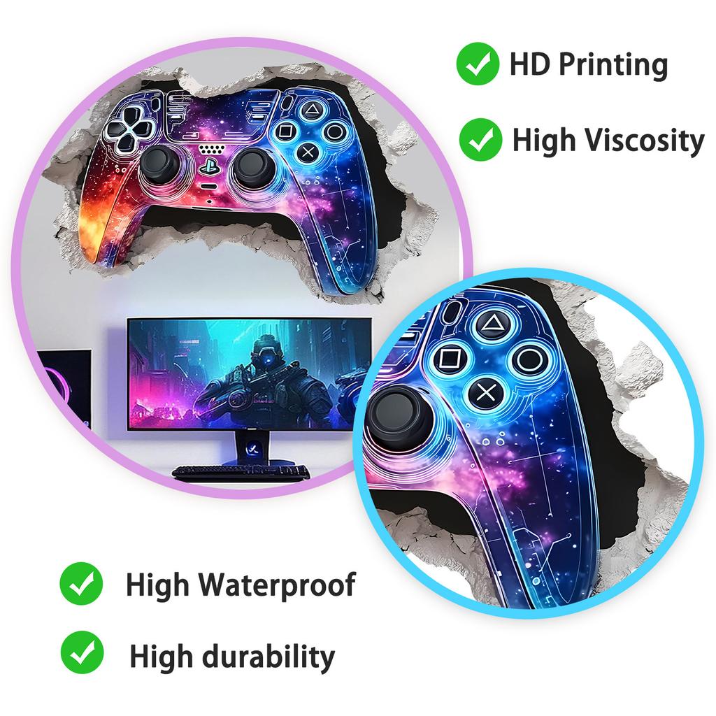 Tecknad 3D Bryta Vägg Spelkontroll Väggklistermärke Självhäftande Avtagbar för Sovrum Vardagsrum Arbetsrum Heminredning