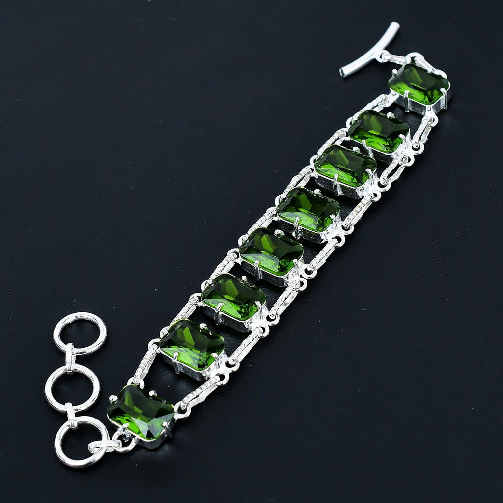 Faceted Peridot Bracelet 925 Sterling Silver Jewelry Adjustable Chain Bracelet Cushion Shape Gemstone Handmade Jewelry Gift For Her